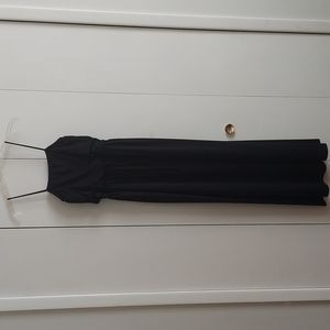 Vintage 1970s Black Maxi Dress w/ Spaghetti Straps & Drawstring Waist Vtg Sz 10